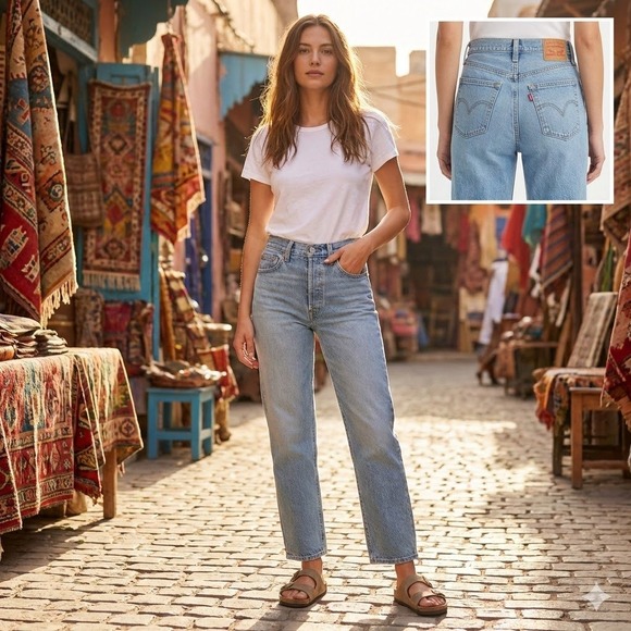 Levi's Denim - Levis Ribcage Straight Ankle Jean W25 L27 High Rise Button Fly 72693 Medium Wash